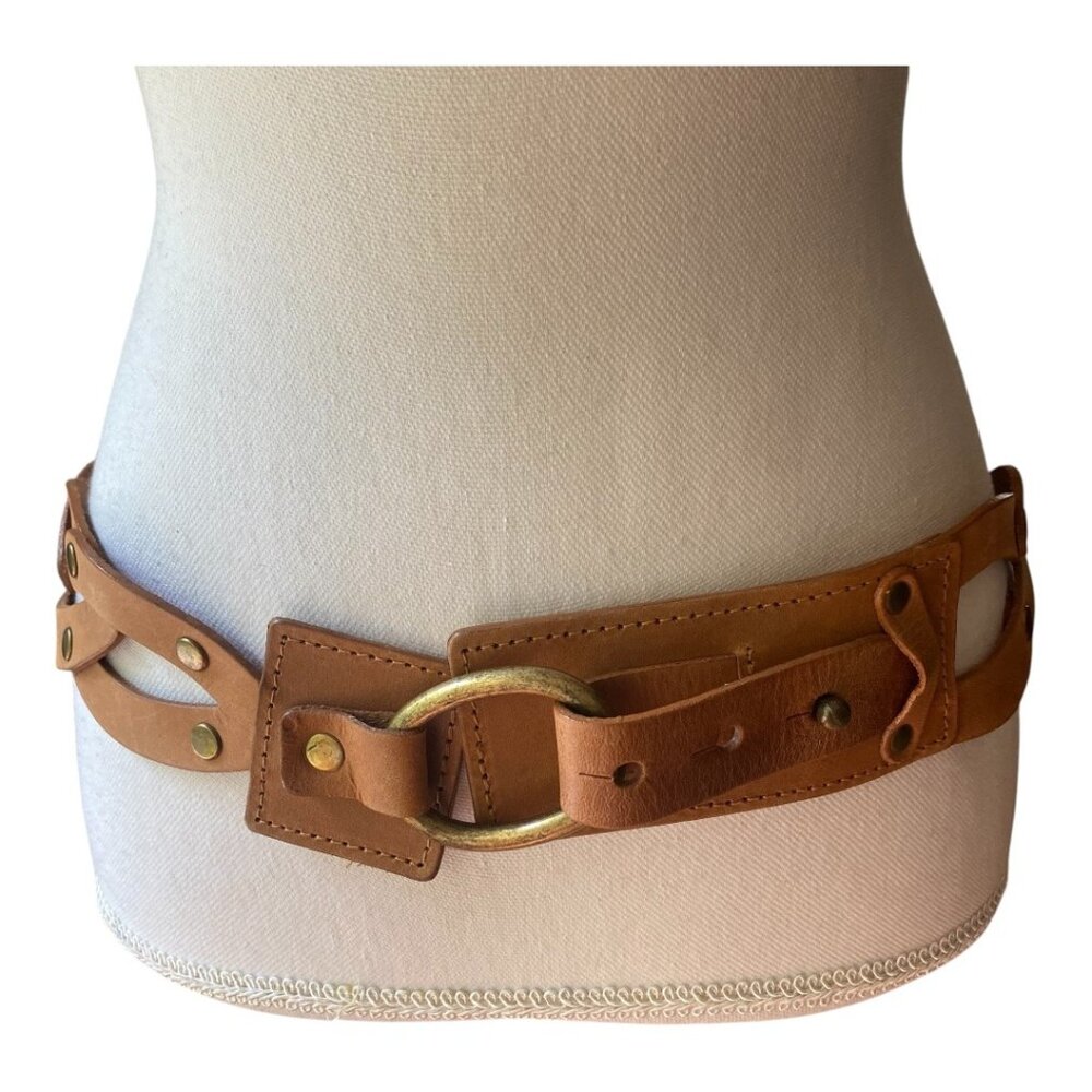 FRYE AND CO. Tan Leather Belt with Gold Buckle